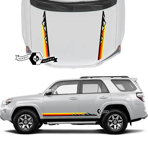 Par 4Runner 2023 Side Door Hood Old School Sunset Vinilo Montañas Calcomanías rayas Pegatinas para Toyota 4Runner TRD Kit
