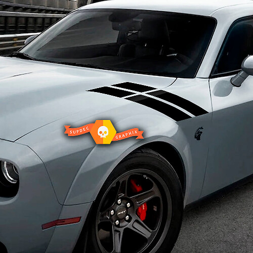 Vinilos de franjas dobles para capó y guardabarros para Dodge Challenger 2015-2023