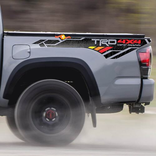 Calcomanía de vinilo topográfica estilo TRD 4x4 para el costado de la caja para Toyota Tacoma 2005-2020
