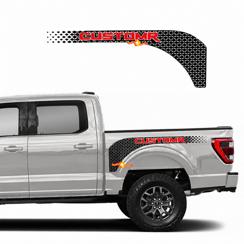 CUSTOMR Par de aletas rojas con rejilla, adhesivo de vinilo para el lateral de caja para Ford F-150 2022-2023