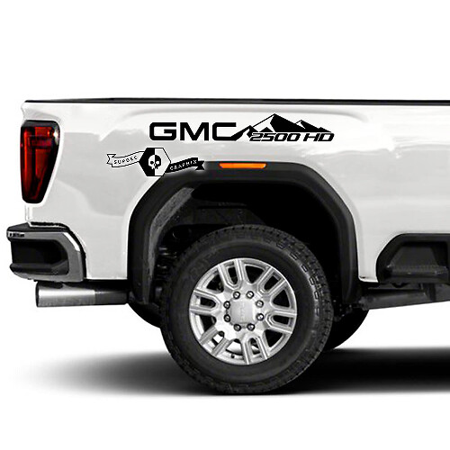 Juego de adhesivos de vinilo estilo montaña para el lado de la cama con logo GMC para GMC Sierra 2500HD 2022-23