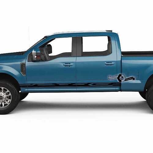 Par Musclecar Super Duty 2023 Rocker Panel Stripes Body Doors Calcomanías Pegatinas laterales Logo Gráficos Vinilo 2 colores
