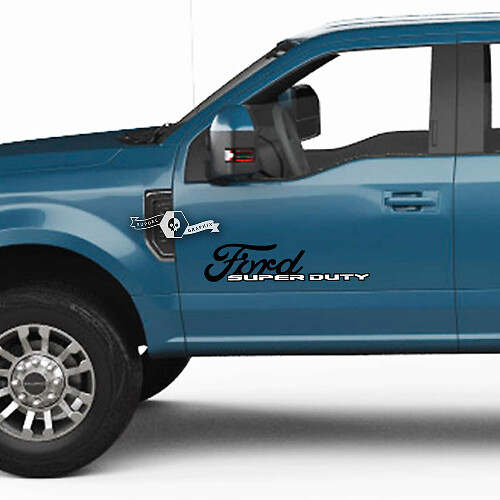 Par Ford Super Duty 2023 Logo Puertas Calcomanías Pegatinas laterales Gráficos Vinilo Rayas 2 colores
