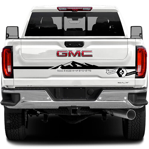 Vinilo adhesivo con diseño de franja estilo montaña para portón trasero GMC Sierra 2500HD 2022-23