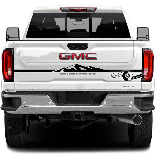 Vinilo adhesivo con diseño de franja estilo montaña para portón trasero GMC Sierra 2500HD 2022-23