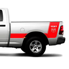 Pegatina de vinilo personalizada con franjas y logo Hemi para el lateral de cama de Dodge Ram 1500_2