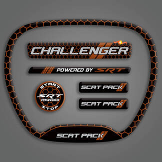 Juego de Challenger SRT Scat Pack Honeycomb Orange Steering WHEEL TRIM RING emblema calcomanía abovedada Charger Dodge Scatpack
