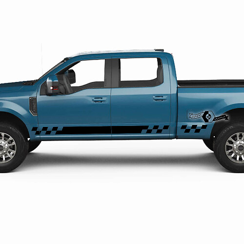 Par Ford Super Duty 2023 Rocker Panel Stripes Checkerboard Flag Body Doors Calcomanías Pegatinas laterales Gráficos Vinilo
