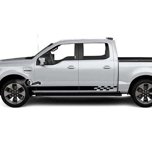 Par de Calcomanías de Vinilo para Paneles Laterales de Carrocería de Cuadros de Ajedrez con Bandera para Musclecar truck Lightning 2022 2023
