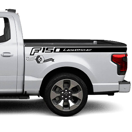 Par Ford F-150 Lightning 2022 2023 Logo Fender Bed Lines Stripes Calcomanías para el cuerpo Pegatinas laterales Gráficos Vinilo Diseño Supdec
