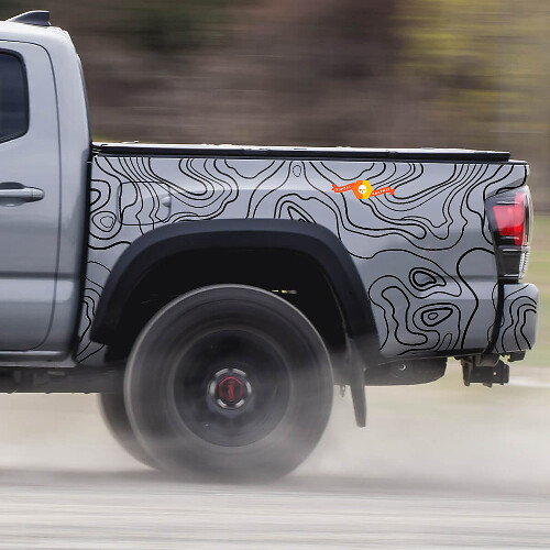 2x área de la cama Toyota Tacoma contorno del mapa topográfico Topo Wrap vinilo calcomanías pegatina gráfica
