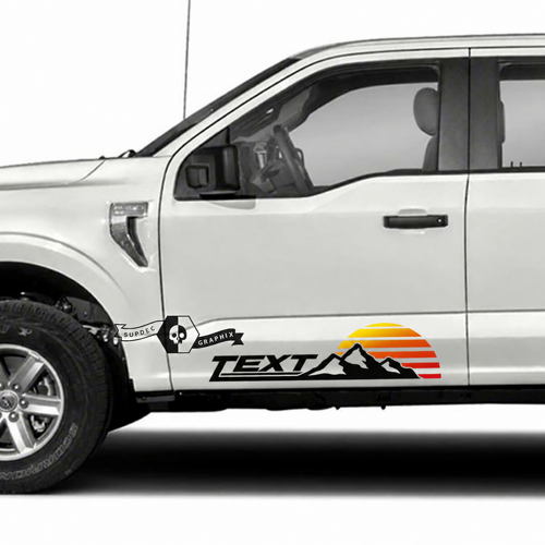 TEXT Striped Sunset Mountain Pair Puerta Adhesivo de vinilo para Ford F-150