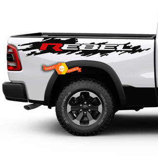 2X Dodge Ram Rebel Splash Grunge Logo Truck Vinilo Calcomanía cama Gráfico 2 colores
