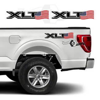 Par Ford F-150 XLT 2023 Color Bandera de EE. UU. Logotipo de cama Gráficos Etiqueta adhesiva lateral
