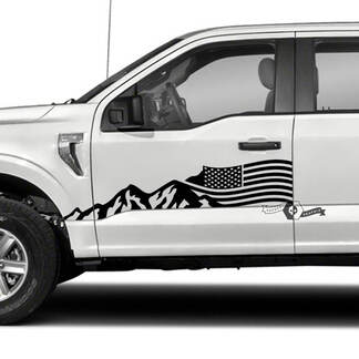 Par Ford F-150 XLT 2023 Bandera de EE. UU. Puertas Montañas Gráficos Etiqueta adhesiva lateral
