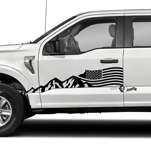 Adhesivo de vinilo lateral con bandera de EE.UU. y montañas para musclecar camión XLT