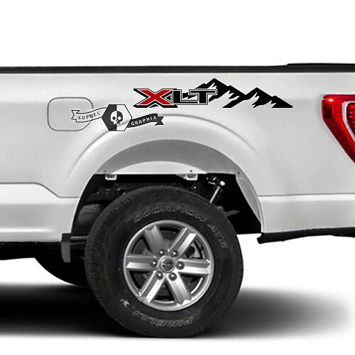 Kit de Vinilo Adhesivo con Logo XLT Montañas para Lateral de Cama de Camioneta Musclecar XLT