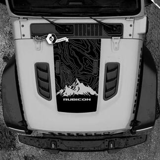 Hood Jeep RUBICON Wrangler JL Vinilo Mapa Topográfico Montañas 2018 + Up Banner Calcomanía Etiqueta Gráficos
