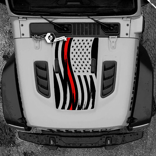 Pegatina de vinilo con bandera de EE. UU. y línea roja para capó de Jeep Wrangler