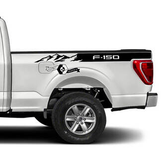 Par Ford F-150 XLT Bed Mountains Stripe F-150 Logo Graphics Calcomanías laterales pegatinas
