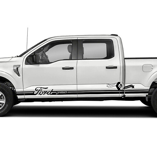 Par Ford F-150 XLT Bed Rocker Panel Stripe F-150 Logo Graphics Calcomanías laterales pegatinas
