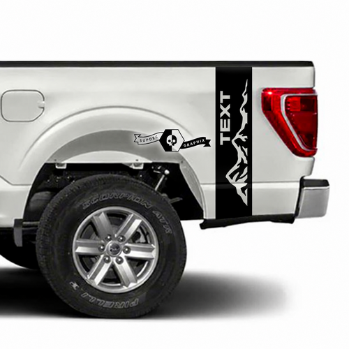 TEXT Vertical Mountain Bed Stripe Pair Lateral de la caja Adhesivo de vinilo para Ford F-150