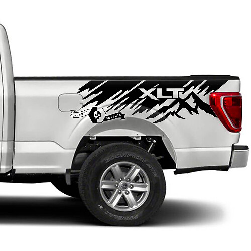Par Ford F-150 XLT Bed Splash Mud Mountains Graphics Calcomanías laterales pegatinas
