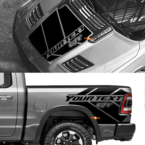 Kit de Vinilos Decorativos para Capó y Lado de Cama Estilo GT para Dodge Ram 1500 Rebel