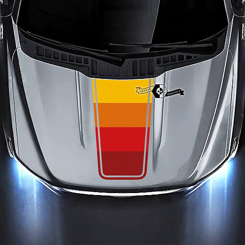 Conjunto de colores del capó Ford F-150 XL XLT STX LARIAT con gráficos de montañas y calcomanías laterales.
