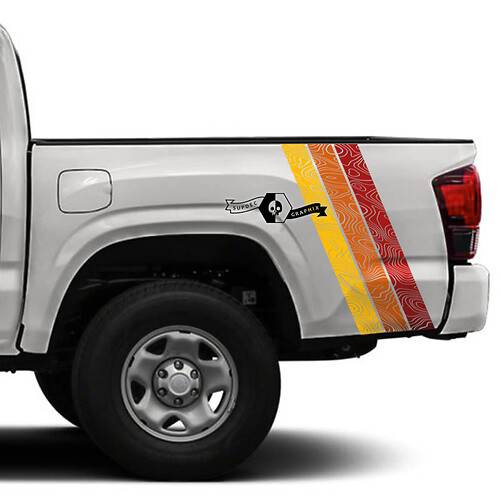 Par de pegatinas de vinilo laterales con mapa topográfico SunSet de la vieja escuela de tres colores Toyota Tacoma SR5 TRD Stripes

