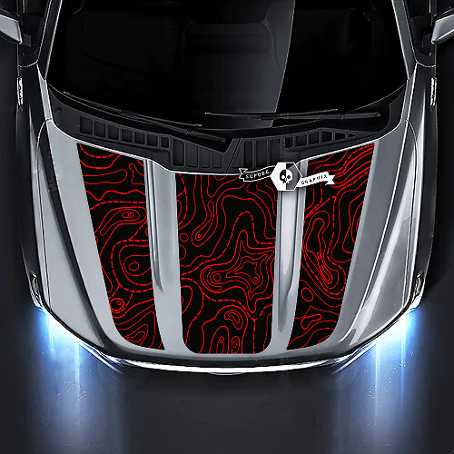 Calcomanía de vinilo para capó con triple raya estilo topográfico para camión Musclecar XL XLT STX