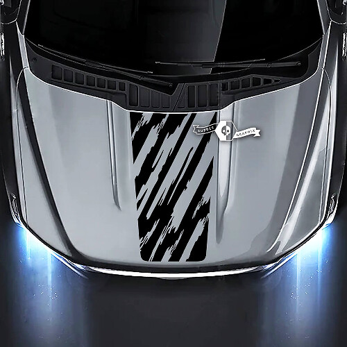 Calcomanía de vinilo decorativa en estilo de raya desgarrada para capó de musclecar y camioneta 2015-2020