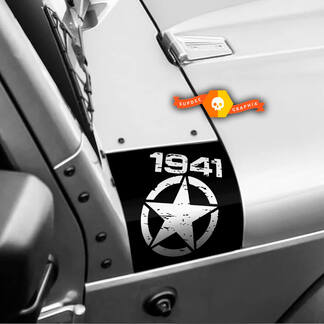 Par Jeep 1941 Wrangler Distressed Star Black Ops Oscar Mike Hood pegatinas de vinilo conjunto completo de calcomanías
