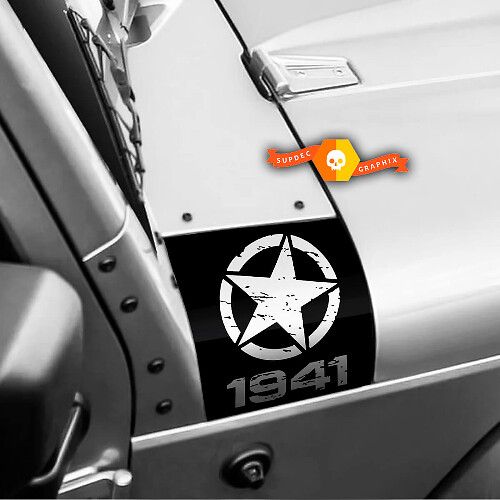 Par Jeep 1941 Wrangler Distressed Star Black Ops Oscar Mike Hood pegatinas de vinilo calcomanía
