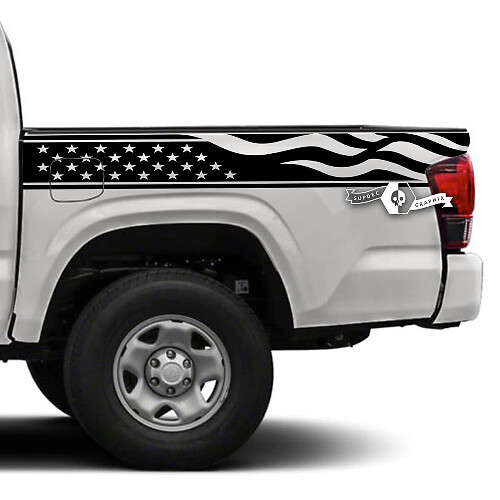 Pegatina vinilo con diseño de franjas estilo bandera de EE. UU. para la parte lateral de la pickup Toyota Tacoma