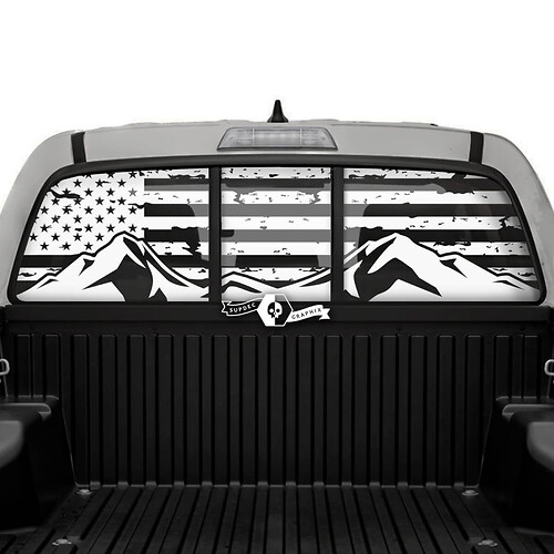Pegatina de vinilo para ventana trasera con bandera de EE. UU. y montañas para Toyota Tacoma