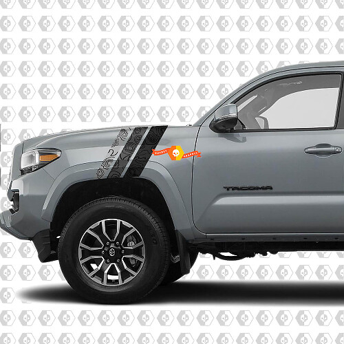 Par de pegatinas de vinilo laterales con mapa topográfico del capó del guardabarros Toyota Tacoma SR5 TRD Stripes
