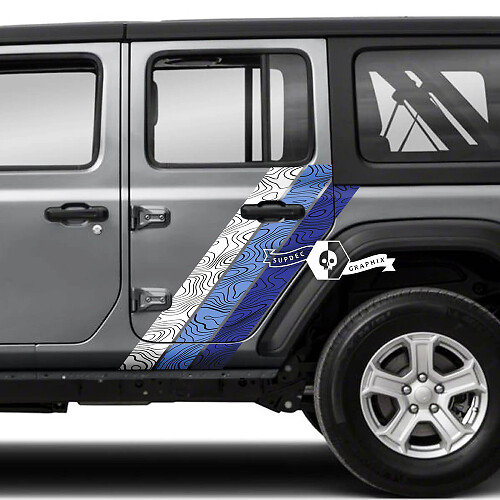 Par Jeep Wrangler Unlimited Doors Fender Side Stripe Mapa topográfico Calcomanía adhesiva de vinilo de 4 colores
