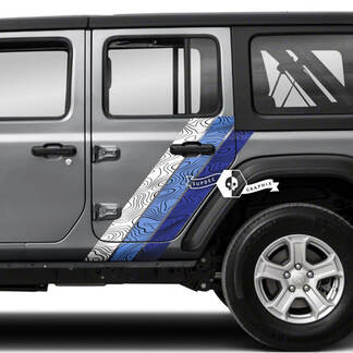Par Jeep Wrangler Unlimited Doors Fender Side Stripe Mapa topográfico Calcomanía adhesiva de vinilo de 4 colores
