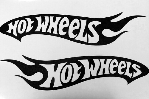 2 pegatinas de vinilo Hot Wheels de 24 pulgadas cada una con letras invertidas en el lado izquierdo y derecho
