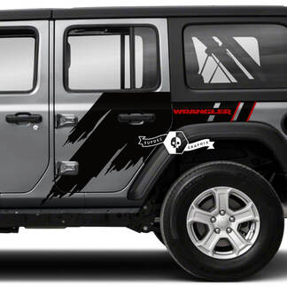 Par Jeep Wrangler Unlimited Splash Doors Side Mud 2 colores calcomanía gráfica JK 4 puertas
