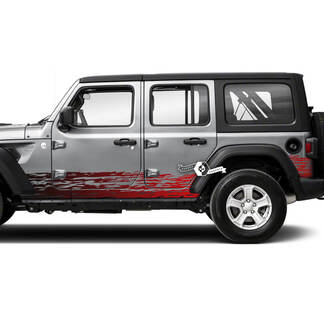 Par Jeep Wrangler Unlimited Doors Rocker Panel Stripes Mud Splash Side Stripe Vinilo adhesivo calcomanía 2 colores
