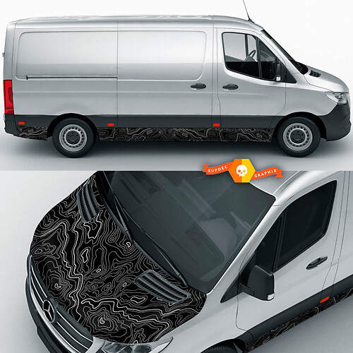 Mapa topográfico Wrap Campa Caperina y panel de balancín lateral para Mercedes Benz Sprinter Vinyl Pegatinas Gráfico de calcomanías
