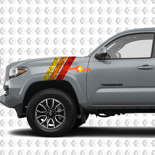Pegatina de vinilo con franjas vintage de estilo topográfico para guardabarros delantero de Toyota Tacoma