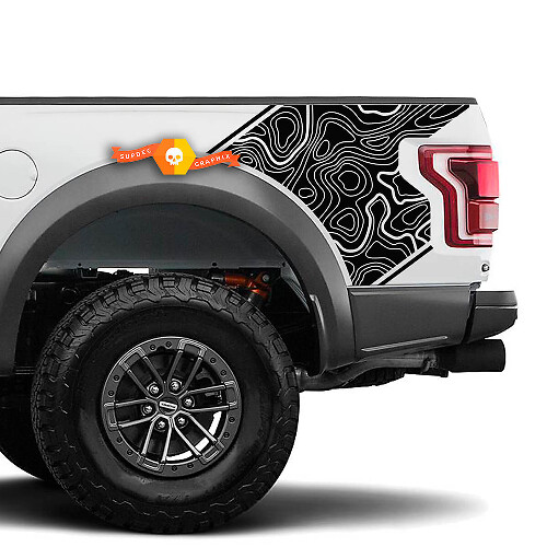 Par de calcomanías gráficas para cama lateral con mapa topográfico Musclecar truck power truck
