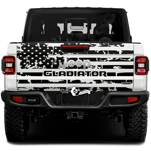 Gladiador para portón trasero con bandera de EE. UU., pegatinas de vinilo desgastadas para Jeep Gladiator
