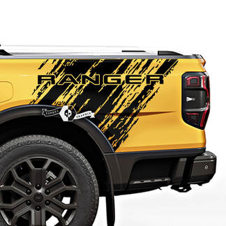 Par de calcomanías de vinilo para el lado de la cama con el logotipo destruido de Ford Ranger Raptor
