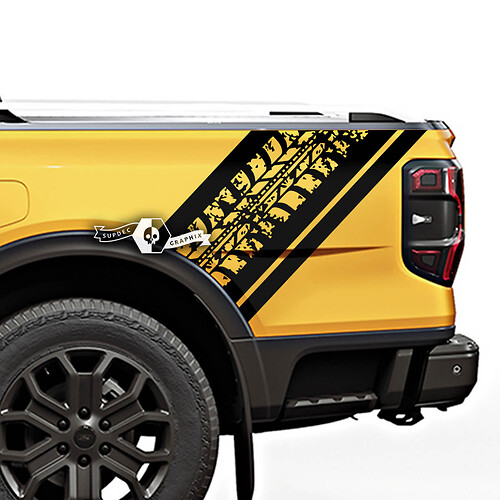 Par Ford Ranger Raptor Destroyed Tire Tracks Bed Side Vinilo Pegatinas Calcomanías
