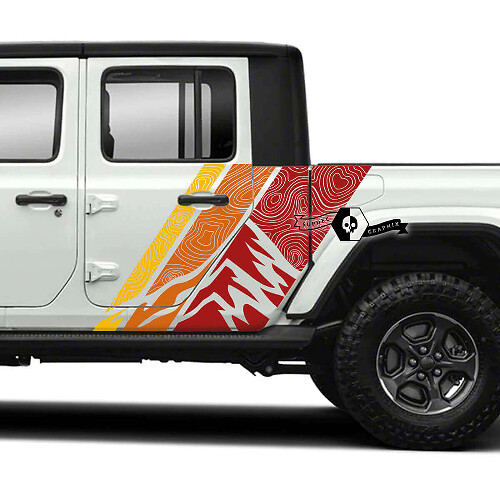 Juego de calcomanías de vinilo con franjas vintage de montaña y mapa topográfico para Jeep Gladiator