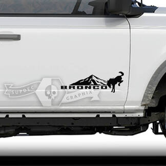 Par Ford Bronco Doors Mountains Side Bronco Logo Vinilo Calcomanía Etiqueta Gráficos
